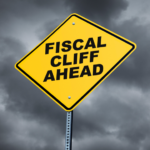 Road warning sign on fiscal cliff