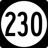 English: Circular route shield 230