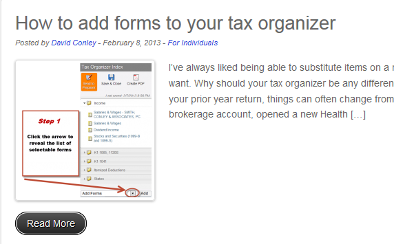 How to add forms to the tax organizer