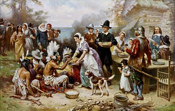 The First Thanksgiving, painted by Jean Leon G...