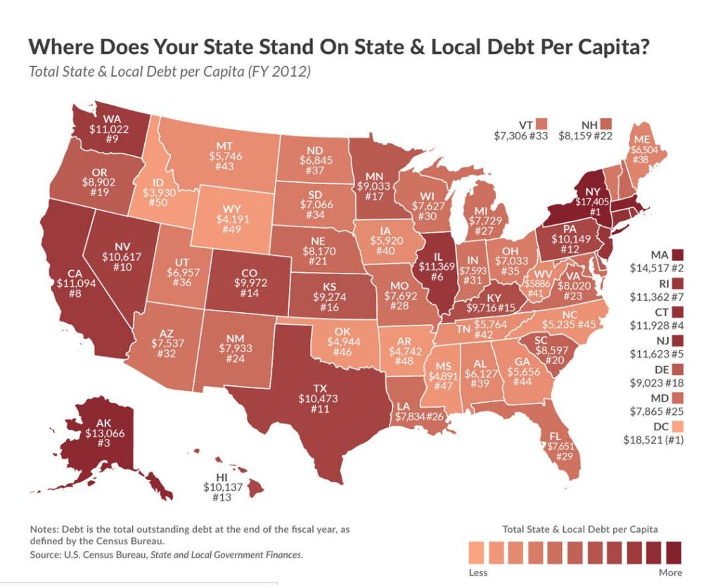 state debt per capita map